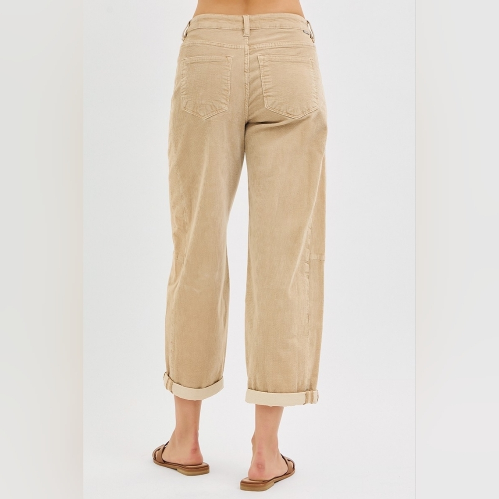 Risen High Rise Corduroy Barrel Jeans Tan Neutral Cuffed Ankle Crop Various NEW - Picture 7 of 8